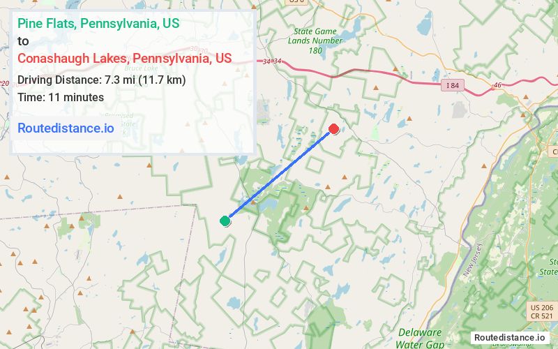 Route map from Pine Flats to Conashaugh Lakes