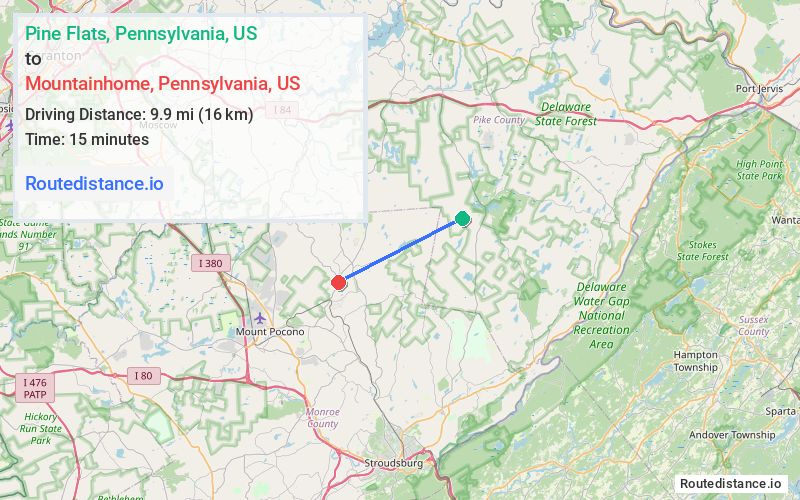 Route map from Pine Flats to Mountainhome