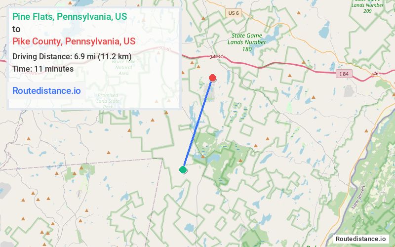 Route map from Pine Flats to Pike County