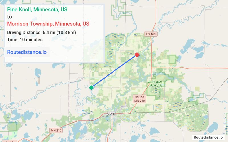 Route map from Pine Knoll to Morrison Township