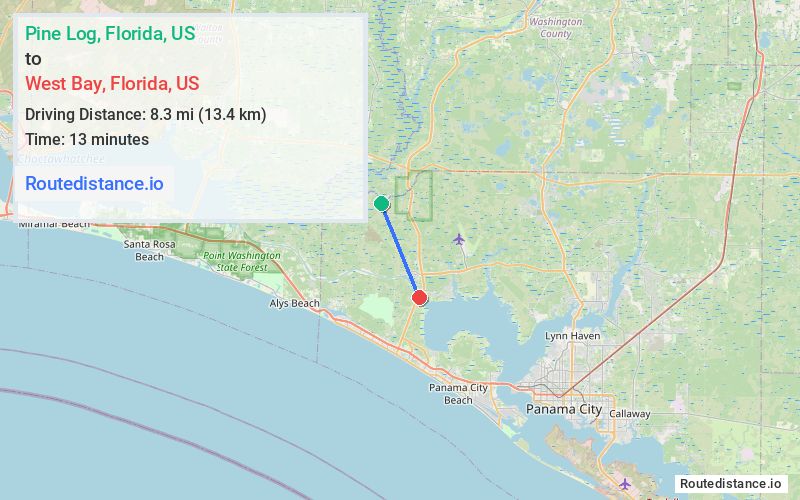 Route map from Pine Log to West Bay
