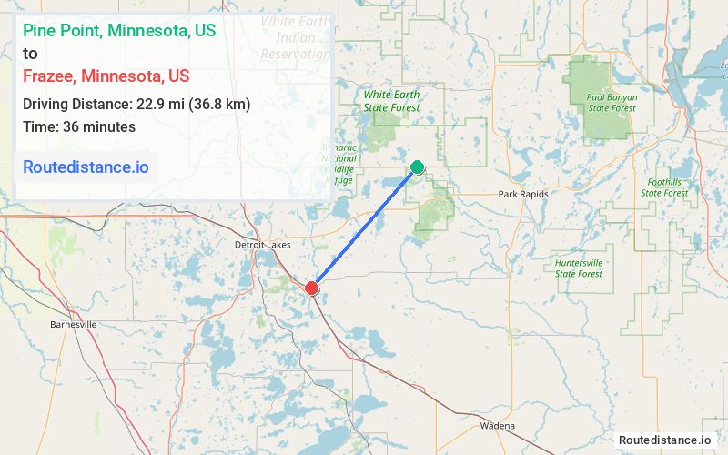 Distance from Pine Point to Frazee