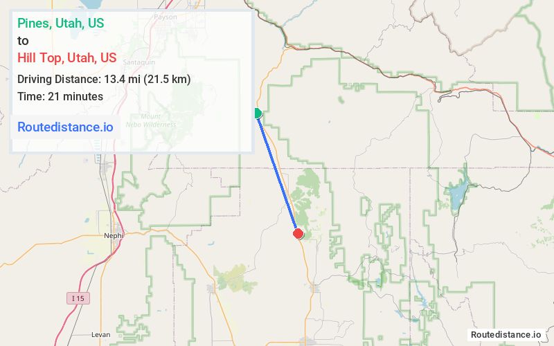Route map from Pines to Hill Top