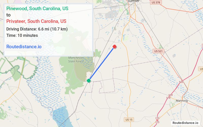 Route map from Pinewood to Privateer