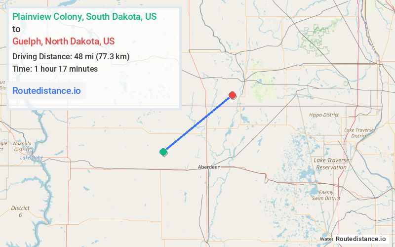 Distance from Plainview Colony to Guelph