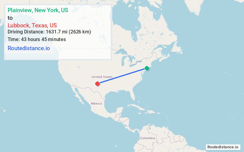 Route map from Plainview to Lubbock