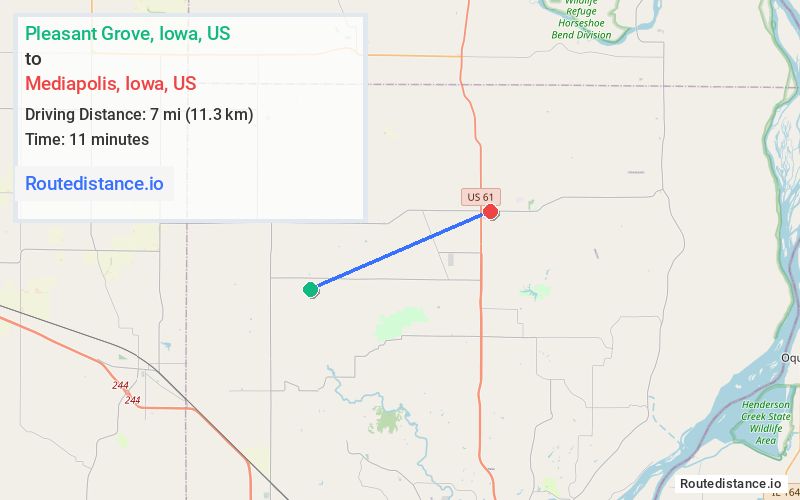 Distance from Pleasant Grove to Mediapolis