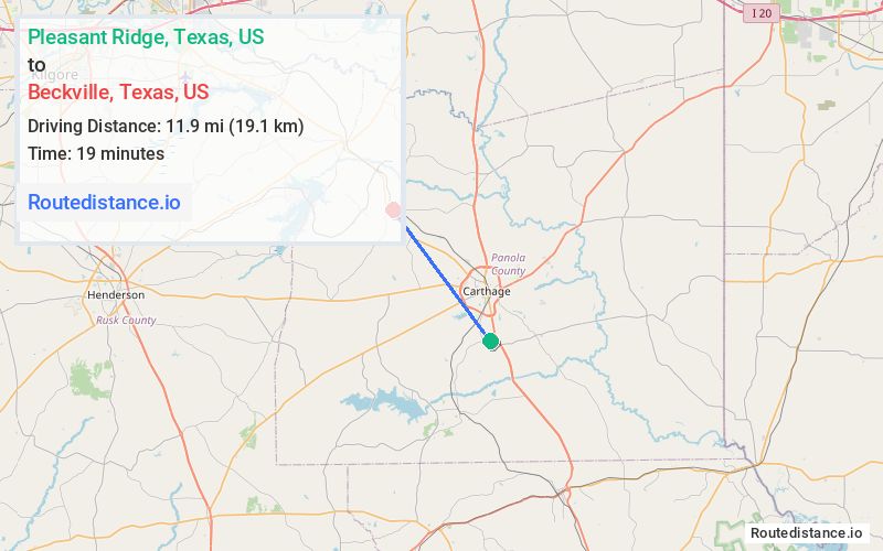 Route map from Pleasant Ridge to Beckville