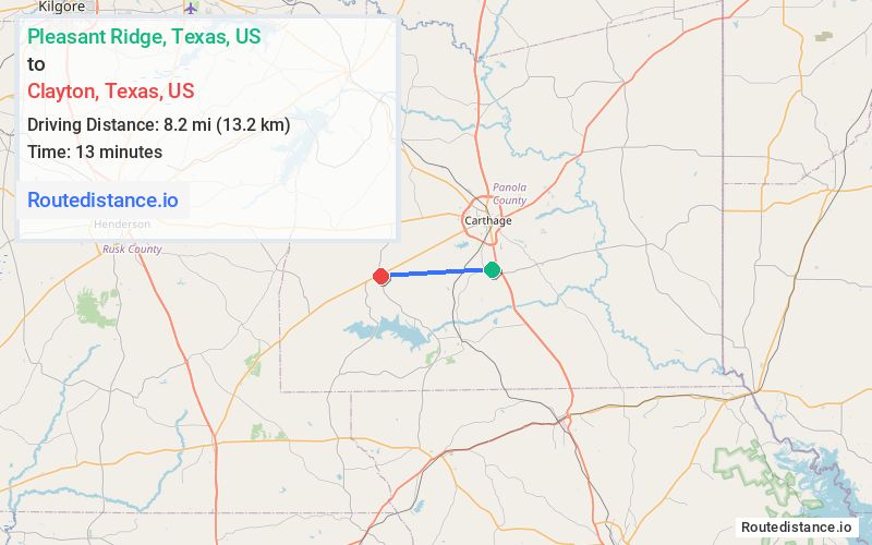 Route map from Pleasant Ridge to Clayton