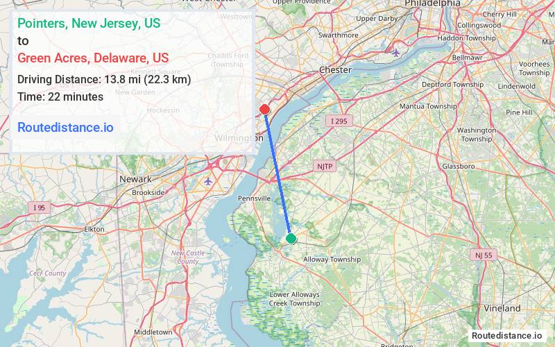 Route map from Pointers to Green Acres