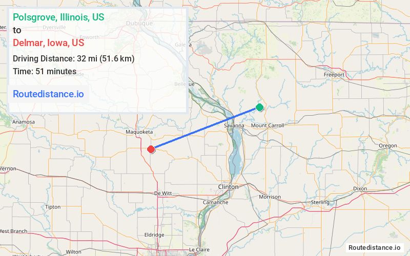 Distance from Polsgrove to Delmar