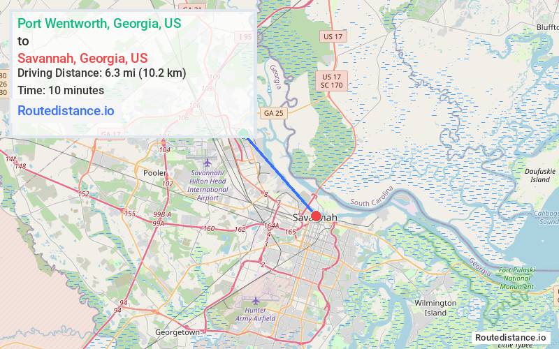 Distance from Port Wentworth to Savannah