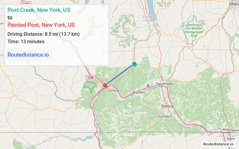 Route map from Post Creek to Painted Post