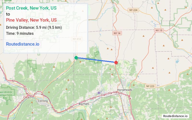 Route map from Post Creek to Pine Valley