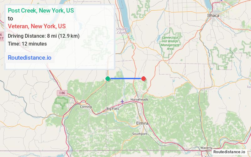 Route map from Post Creek to Veteran