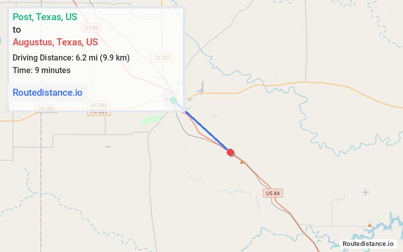 Route map from Post to Augustus