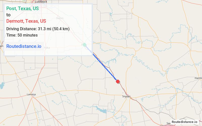Distance from Post to Dermott