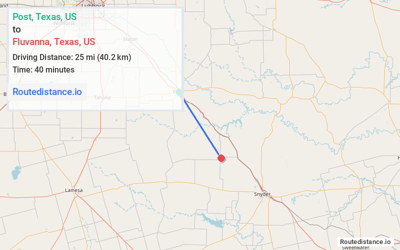 Distance from Post to Fluvanna
