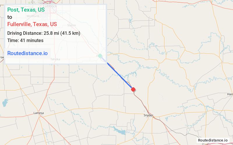 Route map from Post to Fullerville