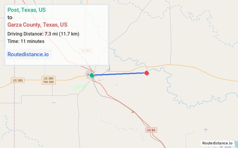 Distance from Post to Garza County