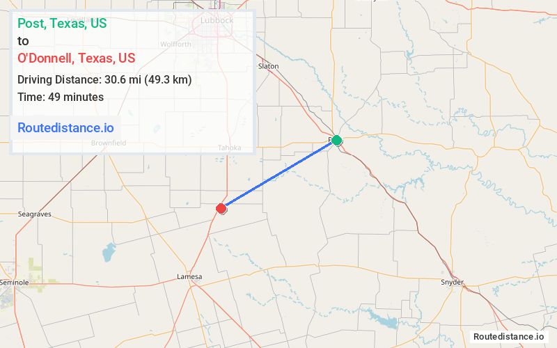 Distance from Post to O'Donnell