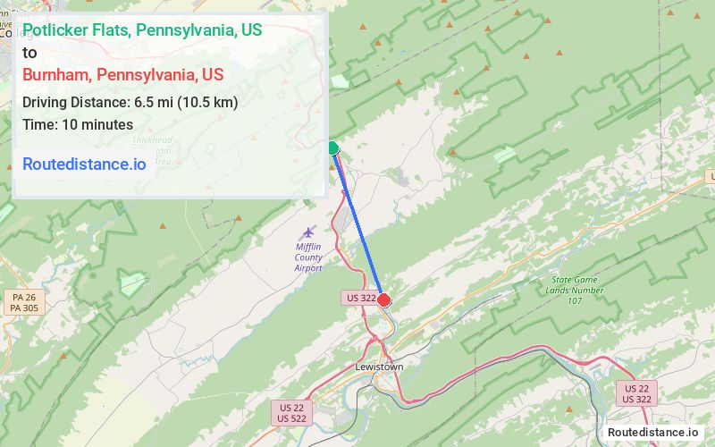 Route map from Potlicker Flats to Burnham