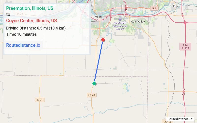 Route map from Preemption to Coyne Center