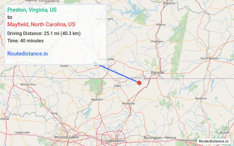 Route map from Preston to Mayfield