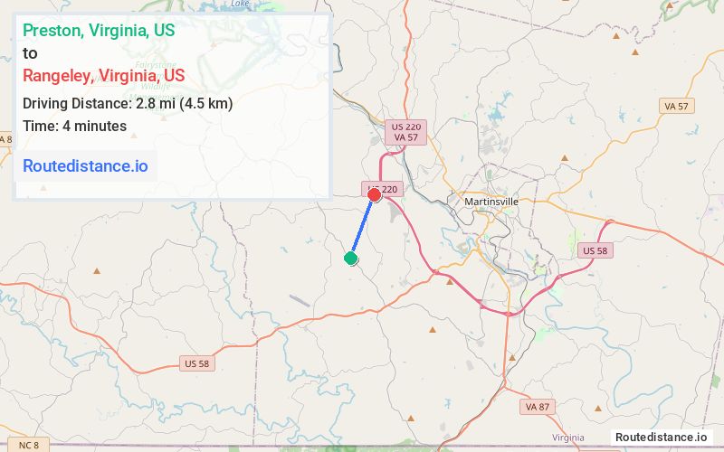 Route map from Preston to Rangeley