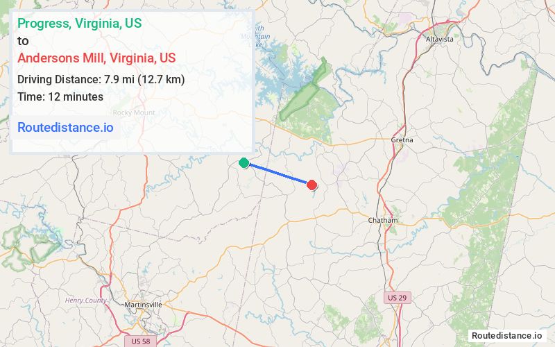 Route map from Progress to Andersons Mill