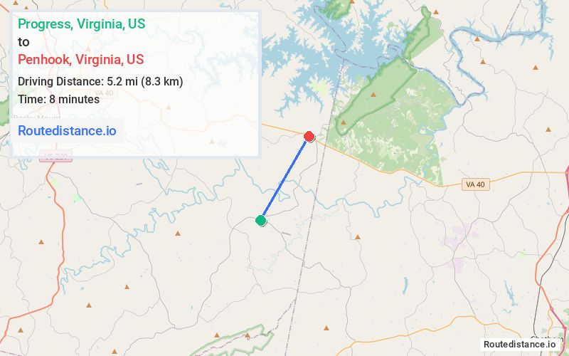 Route map from Progress to Penhook