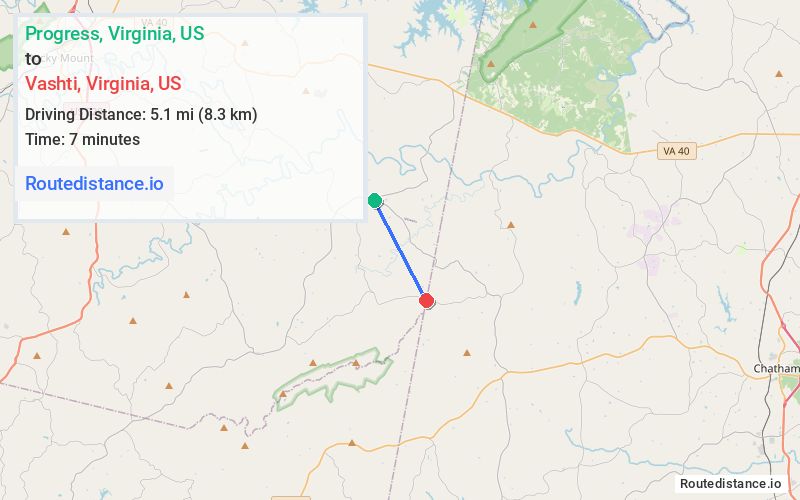 Route map from Progress to Vashti