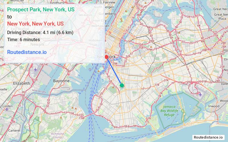Distance from Prospect Park to New York