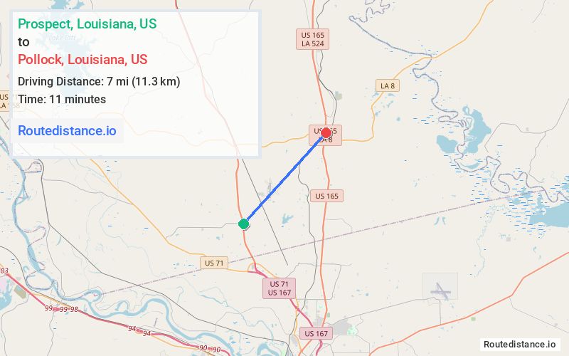 Route map from Prospect to Pollock