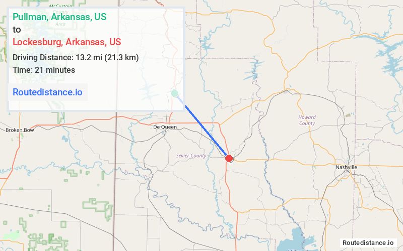 Route map from Pullman to Lockesburg