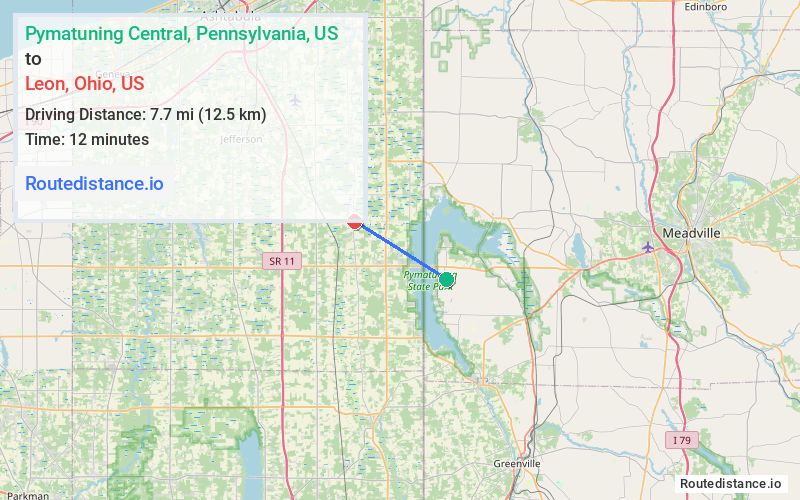 Route map from Pymatuning Central to Leon