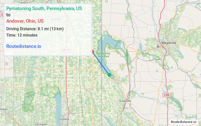Distance from Pymatuning South to Andover