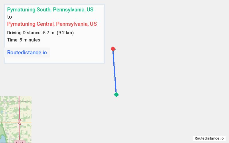 Distance from Pymatuning South to Pymatuning Central