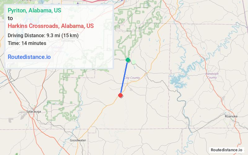Distance from Pyriton to Harkins Crossroads