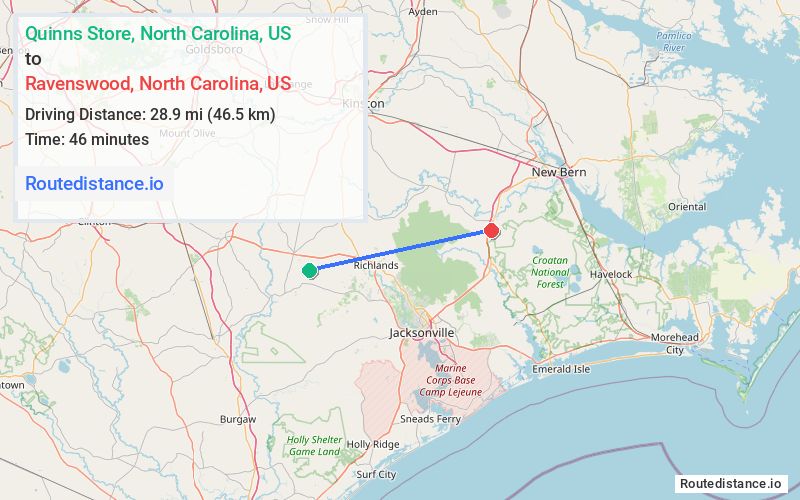 Route map from Quinns Store to Ravenswood