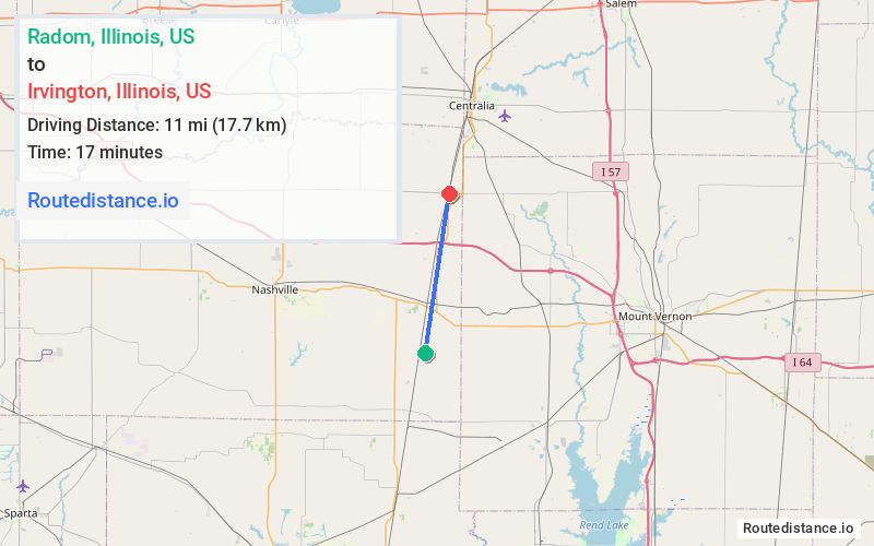 Route map from Radom to Irvington