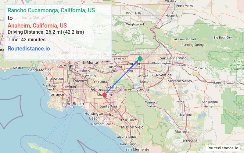 Distance from Rancho Cucamonga to Anaheim