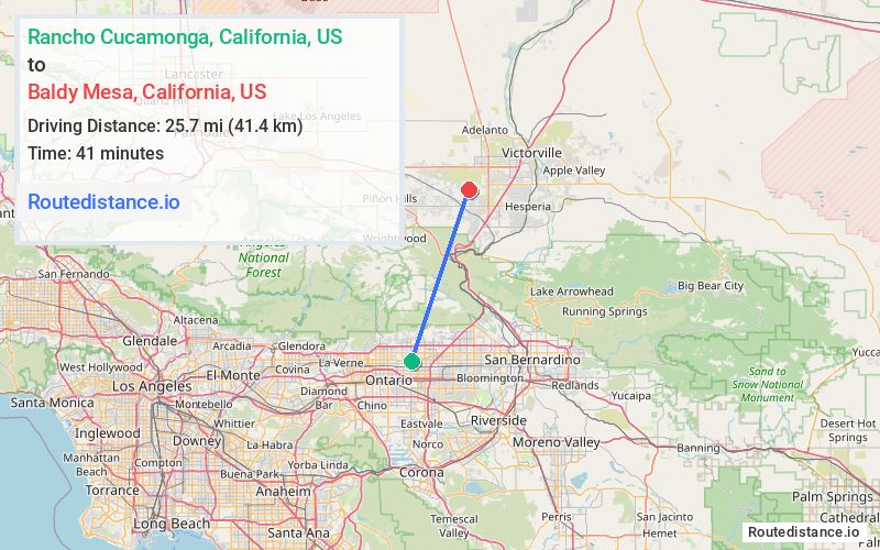 Route map from Rancho Cucamonga to Baldy Mesa