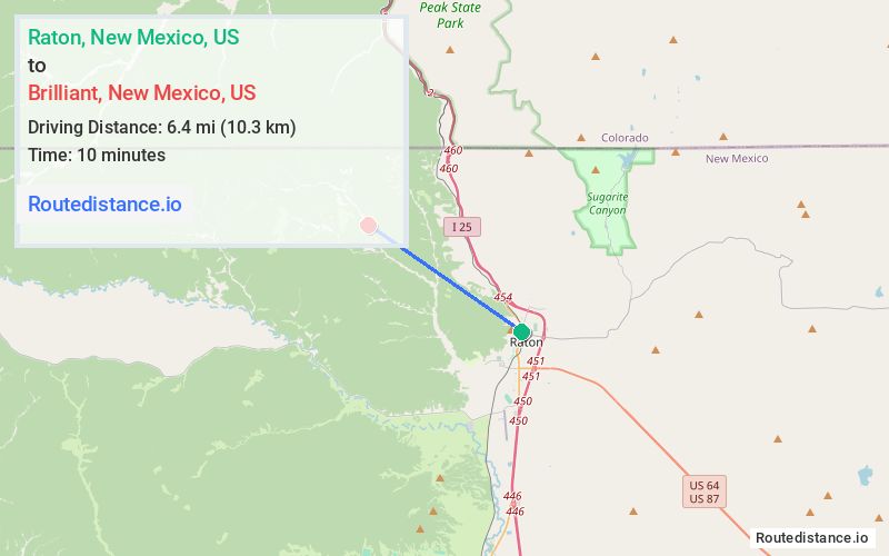 Route map from Raton to Brilliant