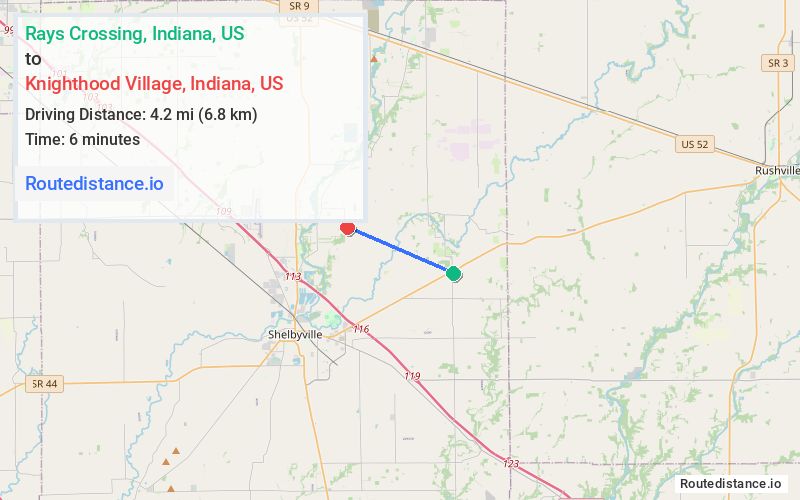 Route map from Rays Crossing to Knighthood Village