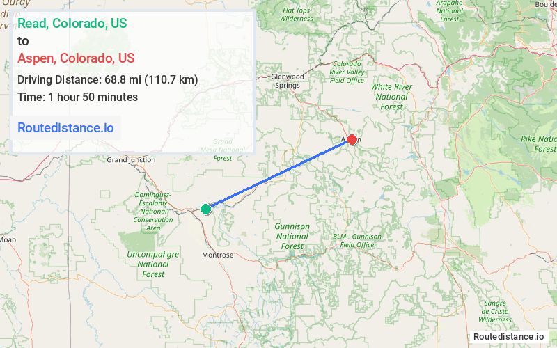 Route map from Read to Aspen