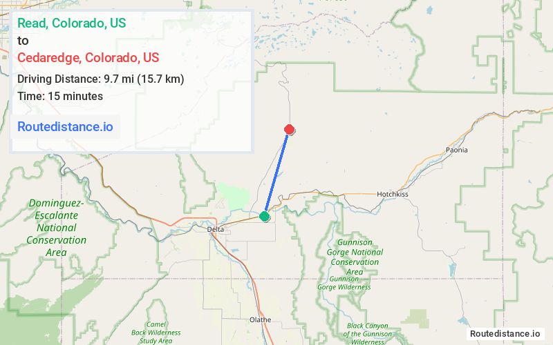 Distance from Read to Cedaredge