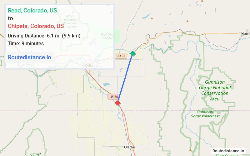 Route map from Read to Chipeta