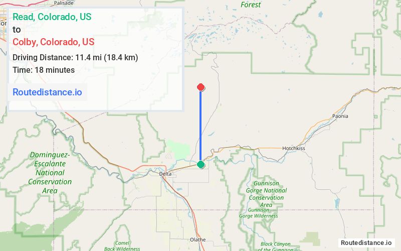 Distance from Read to Colby