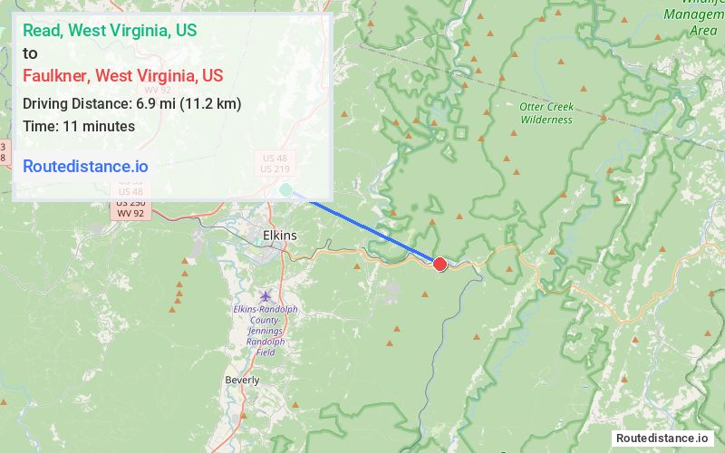Route map from Read to Faulkner